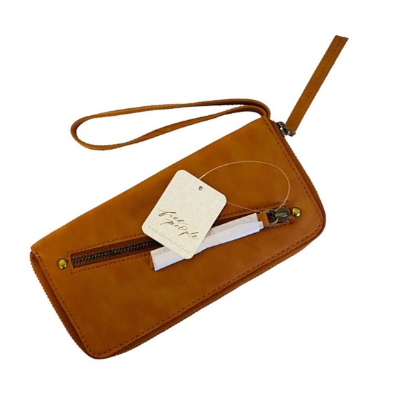 Free People Distressed Vegan Brown Wallet Wristlet - Picture 8 of 11
